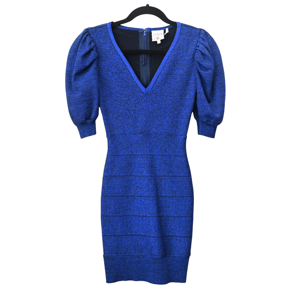Herve Leger Cobalt Blue Metallic Bodycon Dress Size XS